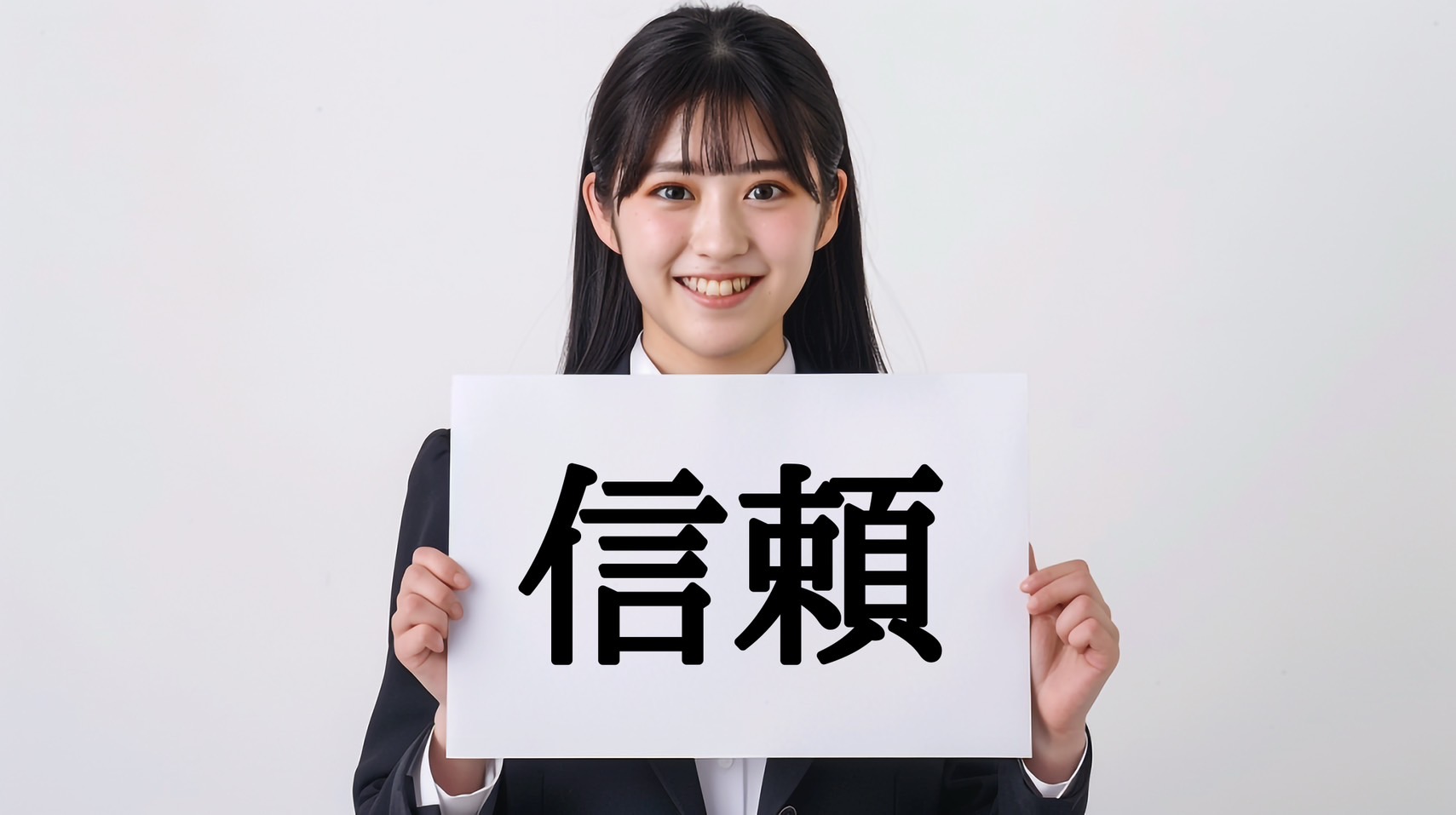 信頼と書かれたプラカードをかかげた女性